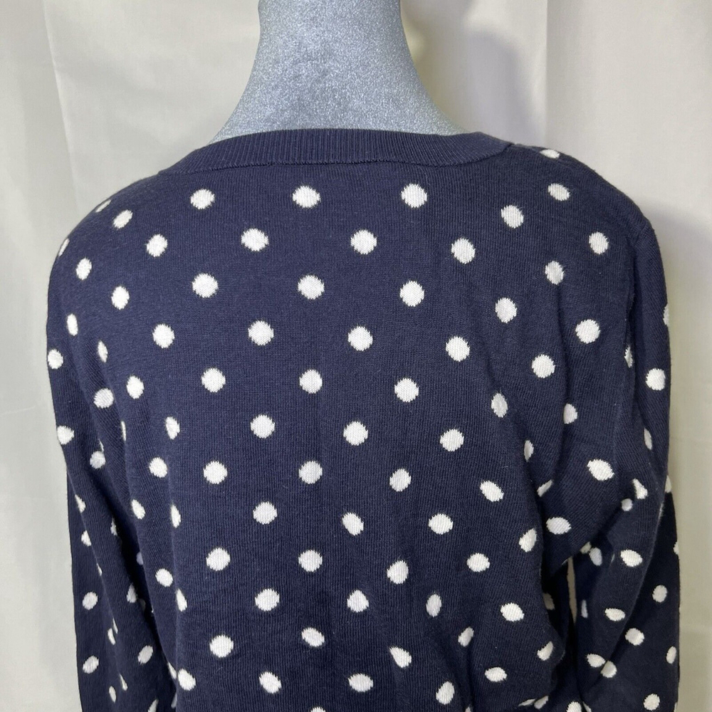 Talbots Petites Blue Button Front 3/4 Sleeve Polka Dot Knit Cardigan Sweater M - Picture 5 of 11